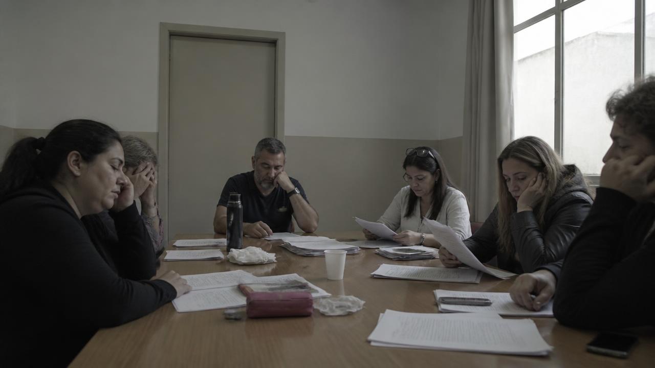 Reunião pedagógica sem método: professores cansados, papéis espalhados e nenhuma decisão registrada